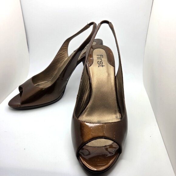 Brown Slingback PeepToe Heels - Picture 2 of 6
